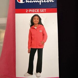Champion Coral Hoodie and Black Pants Set